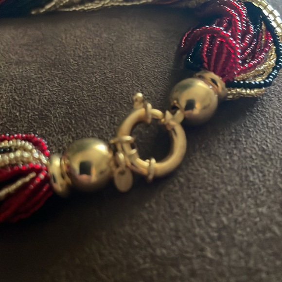 Red, Black and Golden Murano Glass Bead Torsade Necklace - Picture 16 of 16